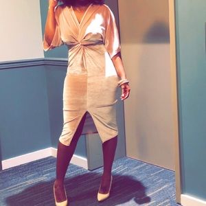 Pink Velvet Plunge Twist Front Midi Dress